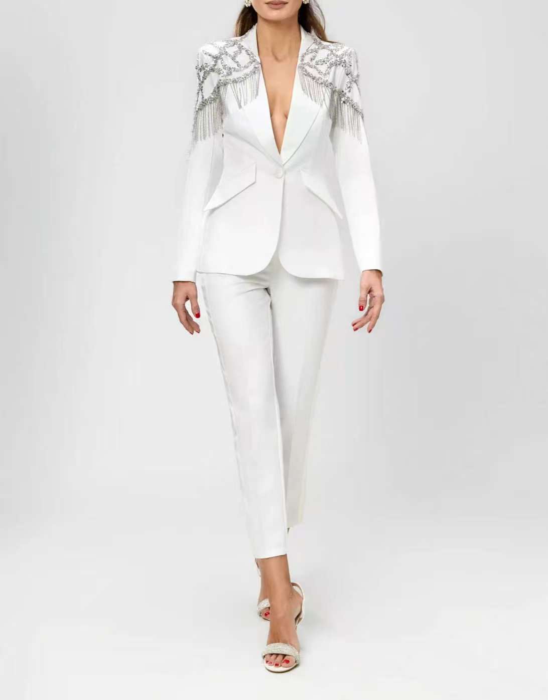 Women'S Formal Wear Tuxedo - Set Setelan Wanita Manik-manik Kristal 2