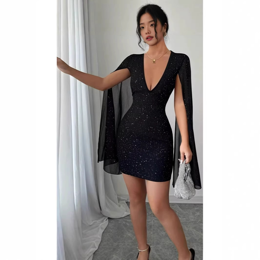 Formal Wear Women Us - Gaun Midi Bodycon V-Neck Elegan untuk