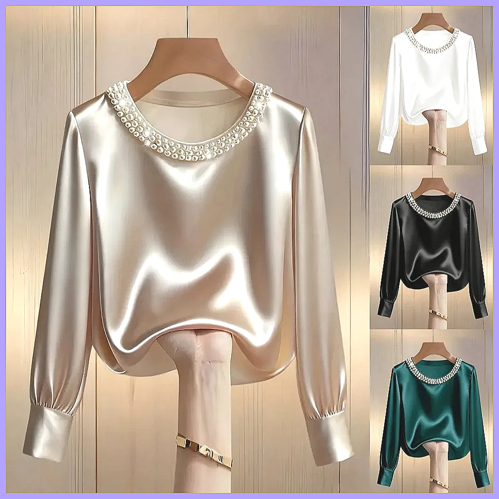 Silk Blouse Button - Blus Satin Berhias Manik-Manik Elegan untuk