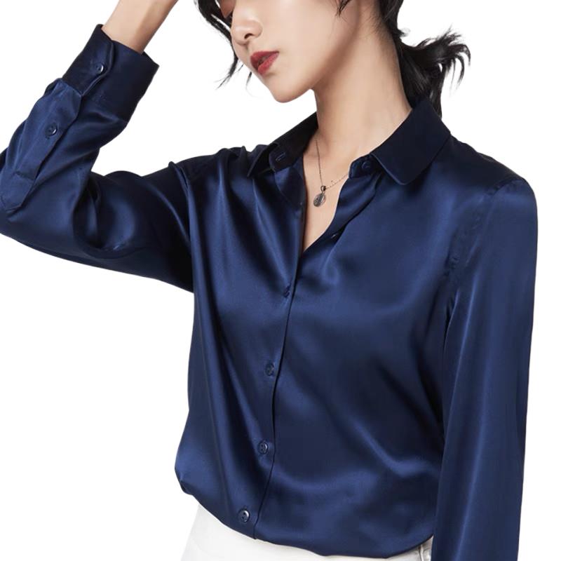 Silk Blouse Button - Blus Lengan Panjang Satin Elegan Wanita