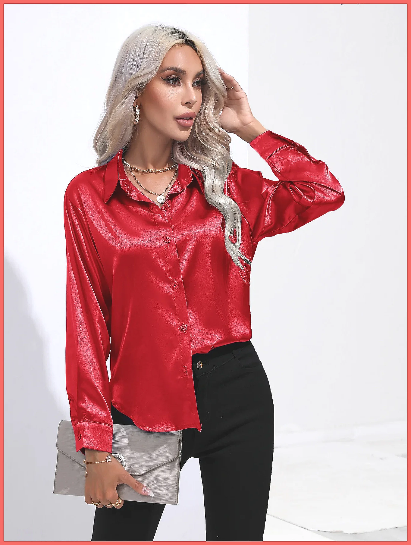 Silk Blouse Button - Kemeja Satin Musim Semi Musim Panas