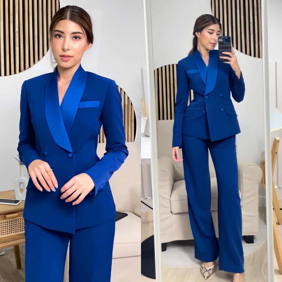 Women Formal Wear With Tie - Setelan Jaket Wanita Biru Royal, Kustomisasi,