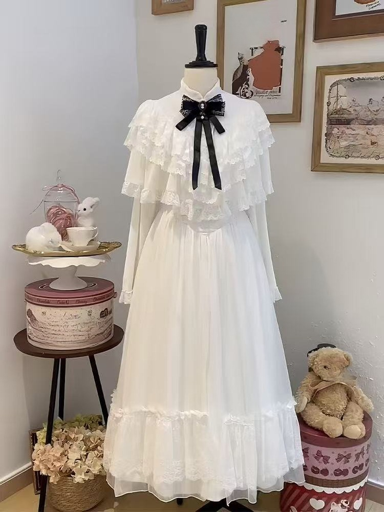 Formal Wear Women Us - Gaun Maxi Putih Bergaya Jepang dengan
