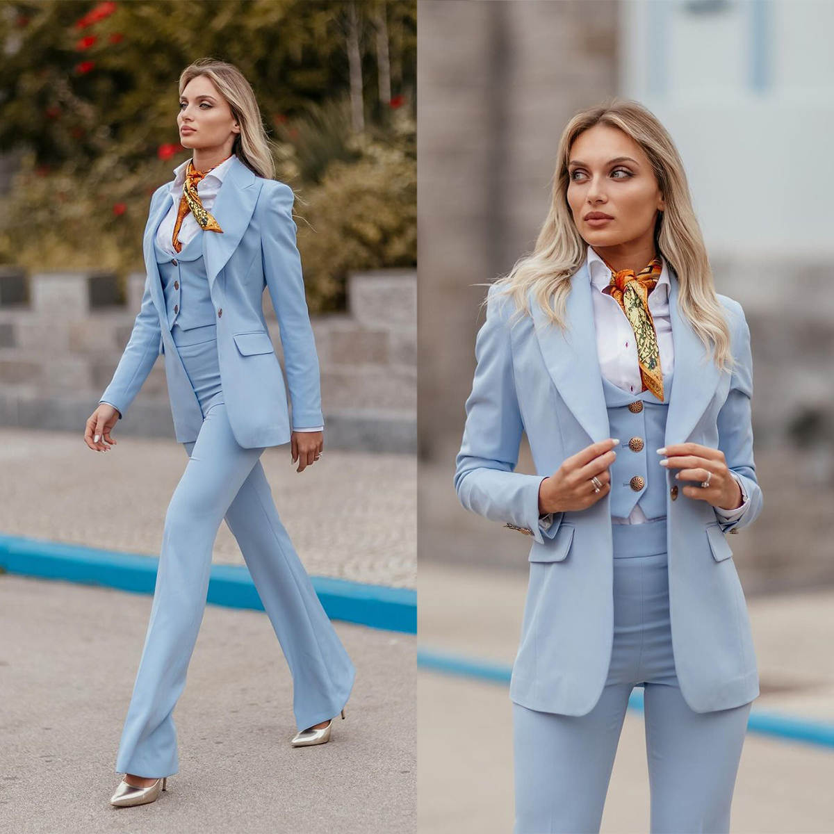 Setelan Formal Wanita Biru Lan - Women Formal Wear With Tie ulasan dan harga
