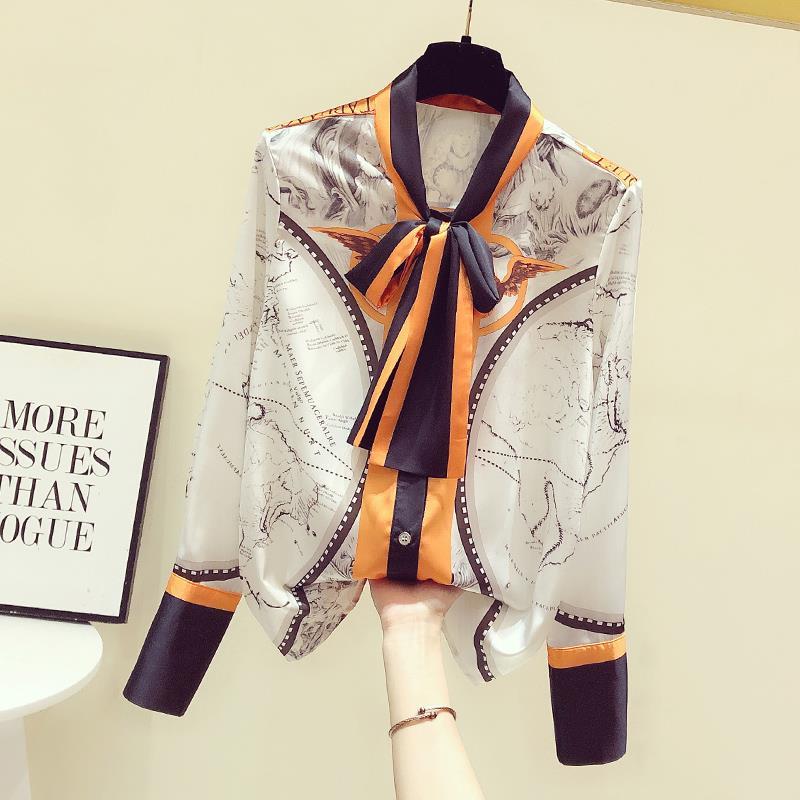 Perempuan Korea Cetakan Sifon  - Silk Blouse Button ulasan dan harga