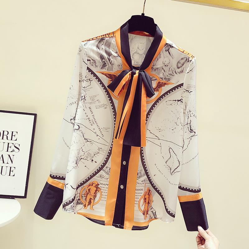 Perempuan Korea Cetakan Sifon  - Silk Blouse Button ulasan dan harga
