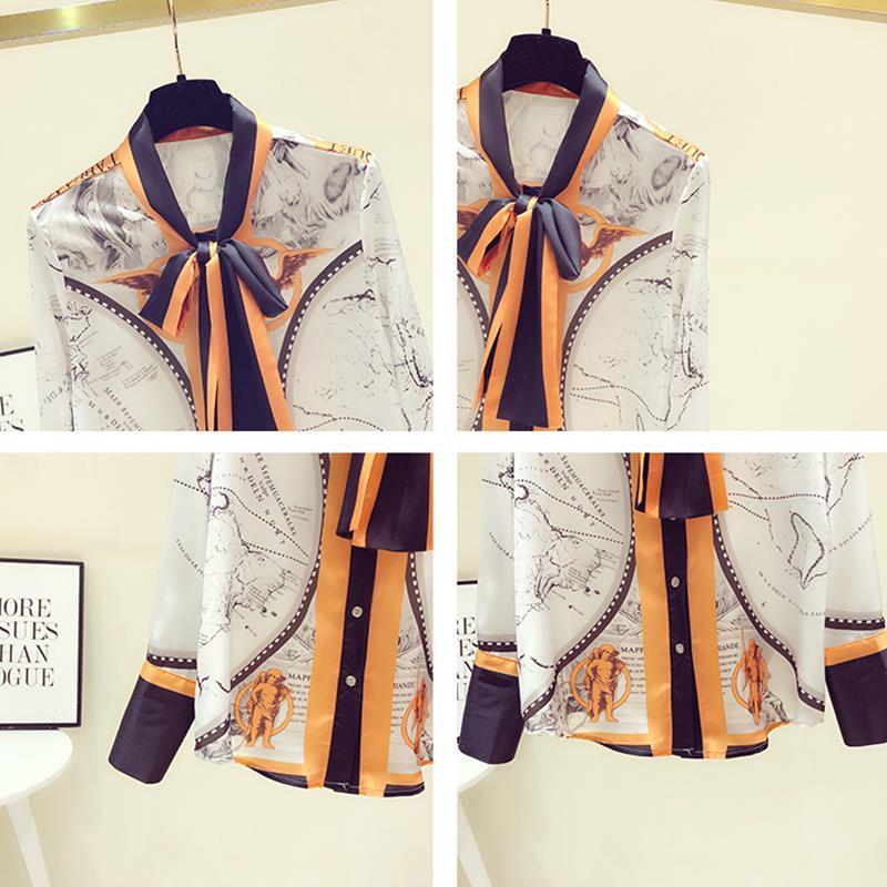 Perempuan Korea Cetakan Sifon  - Silk Blouse Button ulasan dan harga