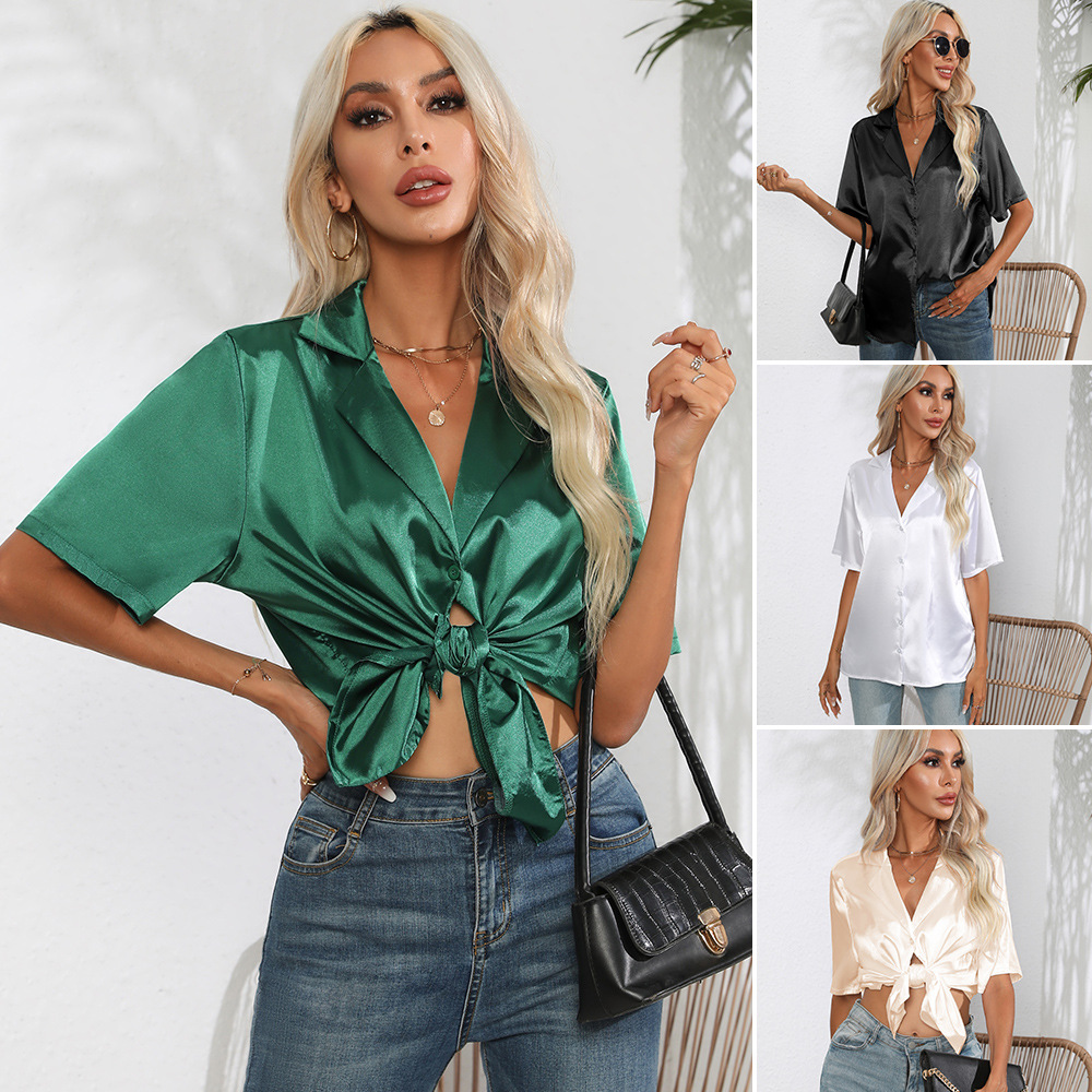 Blus Wanita Warna Solid Bahan  - Silk Blouse Button ulasan dan harga