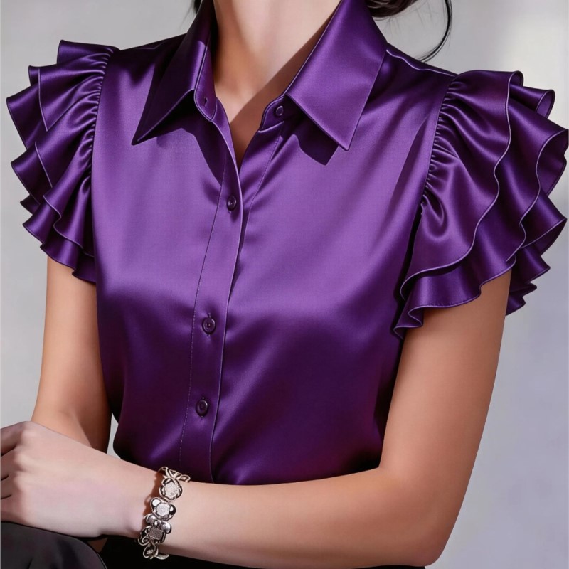 Blus Kasual Lengan Pendek Ruff - Silk Blouse Button ulasan dan harga