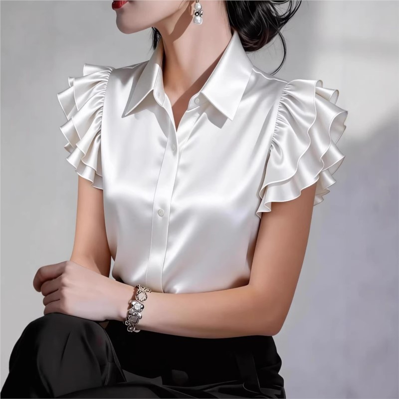Blus Kasual Lengan Pendek Ruff - Silk Blouse Button ulasan dan harga
