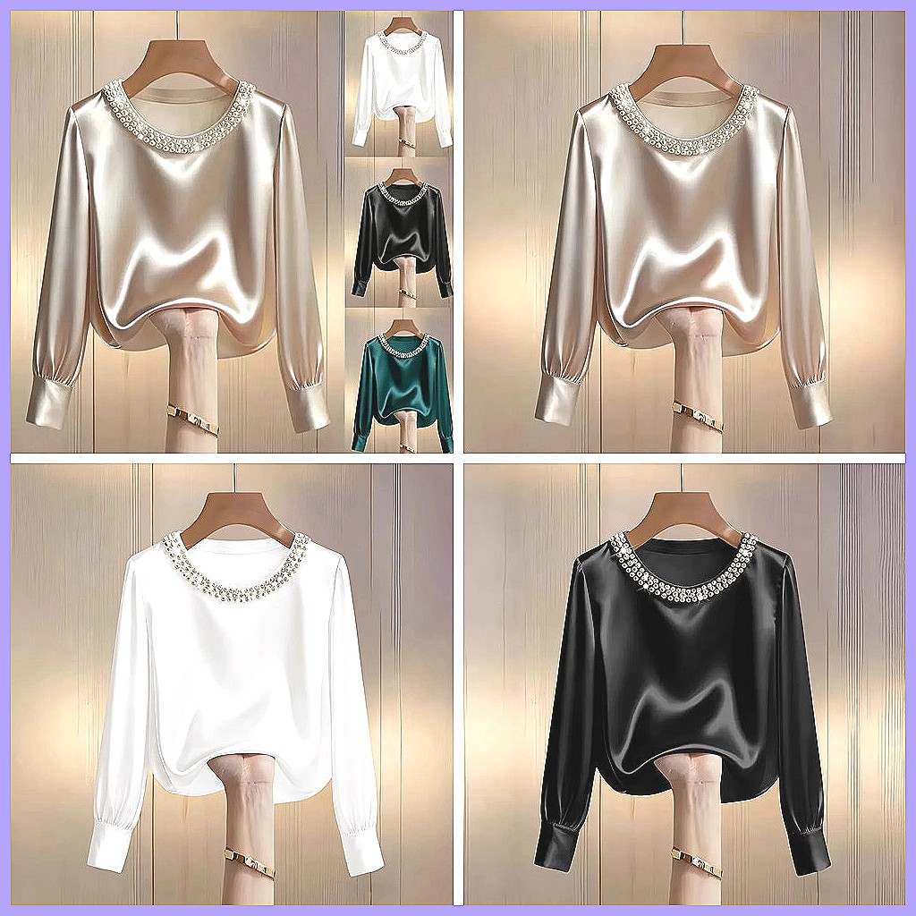 Blus Satin Berhias Manik-Manik - Silk Blouse Button ulasan dan harga