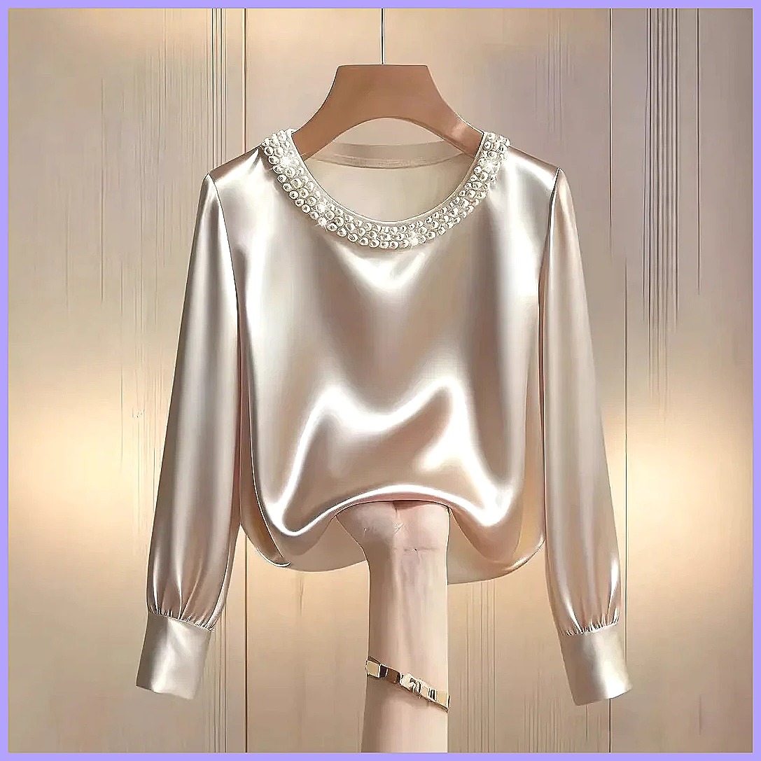 Blus Satin Berhias Manik-Manik - Silk Blouse Button ulasan dan harga