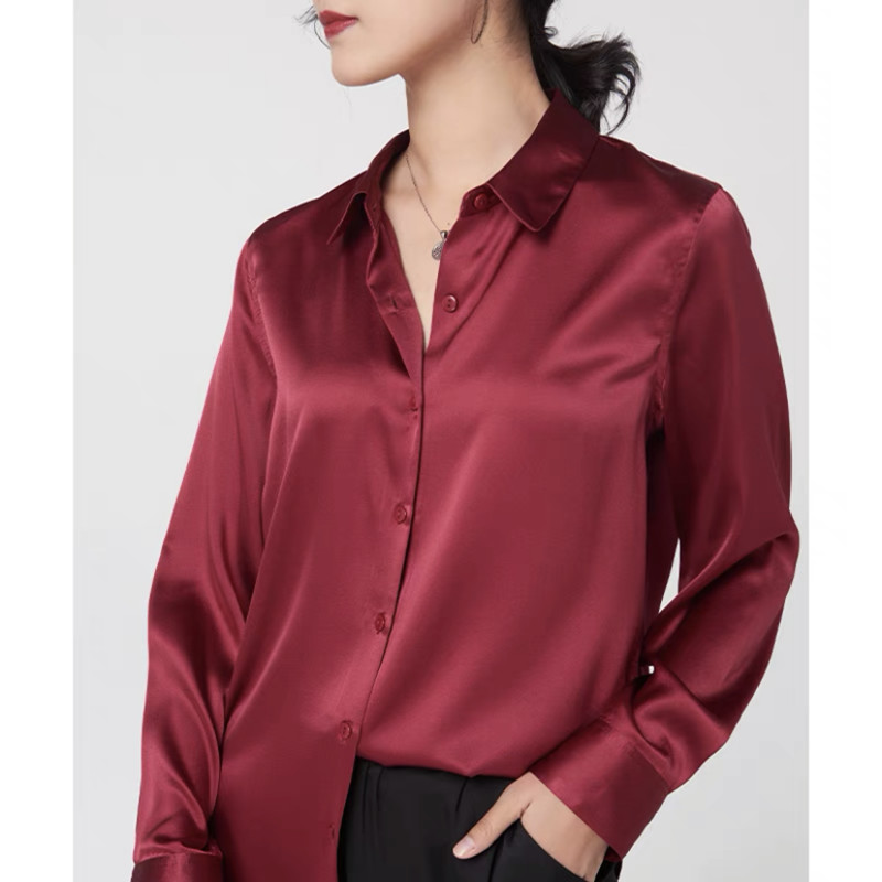 Blus Lengan Panjang Satin Eleg - Silk Blouse Button ulasan dan harga