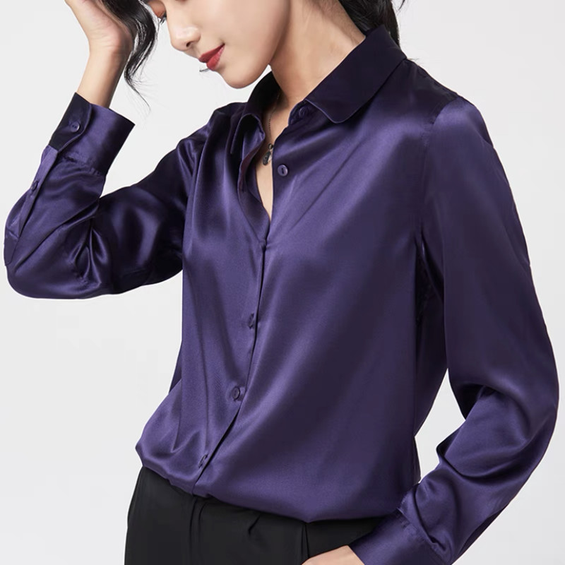 Blus Lengan Panjang Satin Eleg - Silk Blouse Button ulasan dan harga