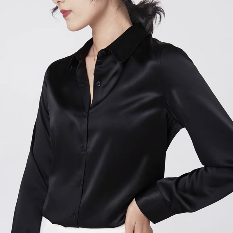 Blus Lengan Panjang Satin Eleg - Silk Blouse Button ulasan dan harga