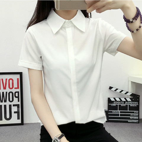 Kemeja Putih Lengan Pendek Lon - Women Formal Wear Korean ulasan dan harga