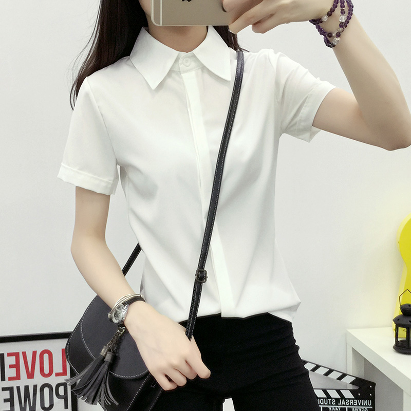 Kemeja Putih Lengan Pendek Lon - Women Formal Wear Korean ulasan dan harga