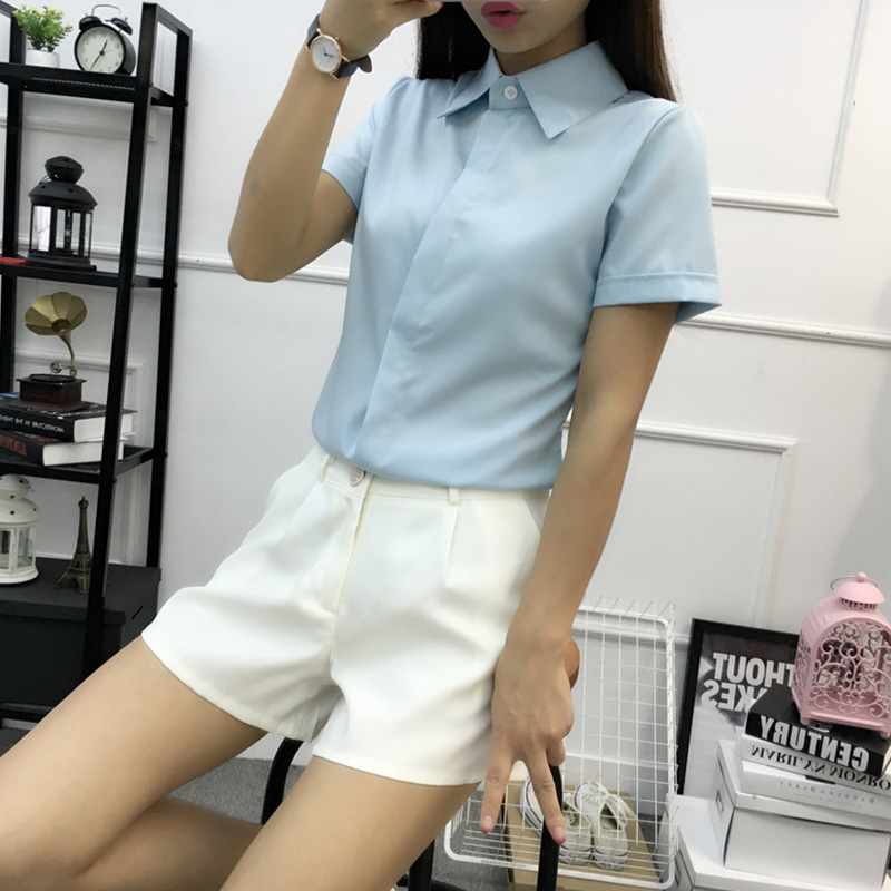Kemeja Putih Lengan Pendek Lon - Women Formal Wear Korean ulasan dan harga
