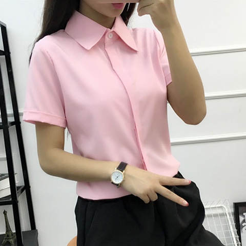 Kemeja Putih Lengan Pendek Lon - Women Formal Wear Korean ulasan dan harga