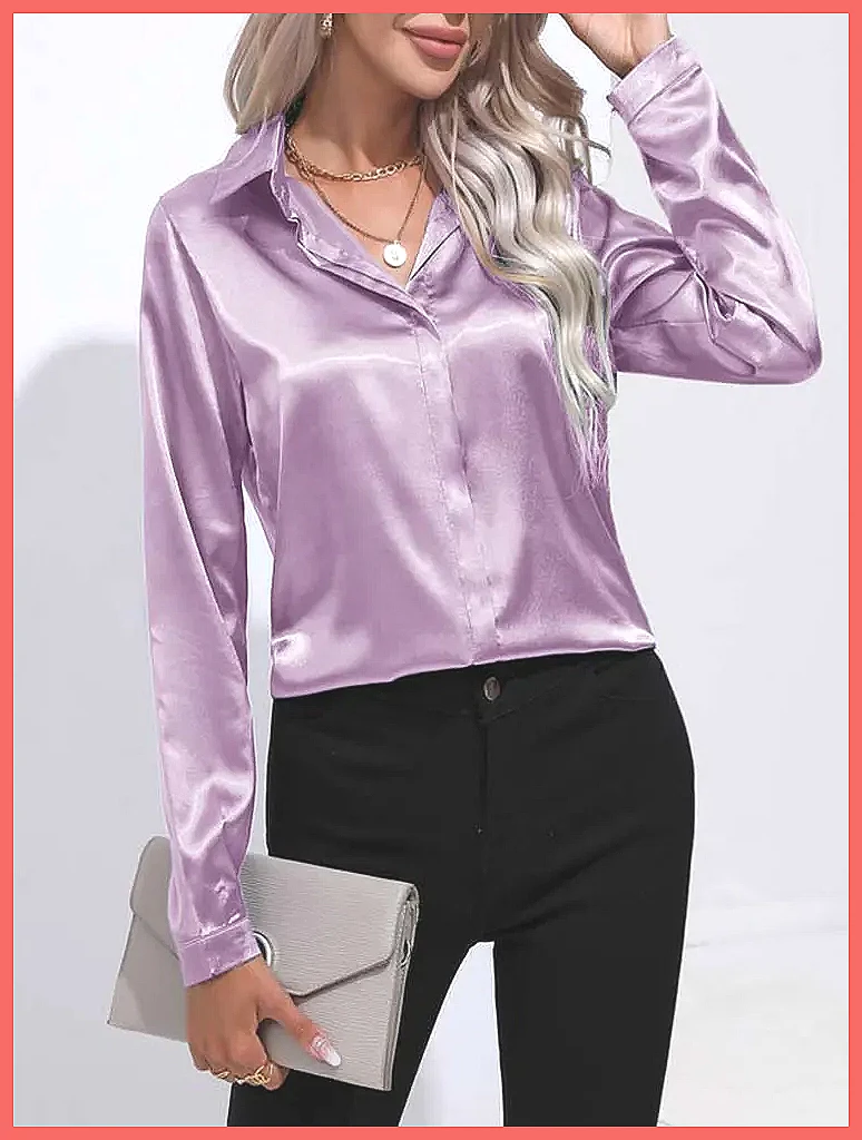 Kemeja Satin Musim Semi Musim  - Silk Blouse Button ulasan dan harga