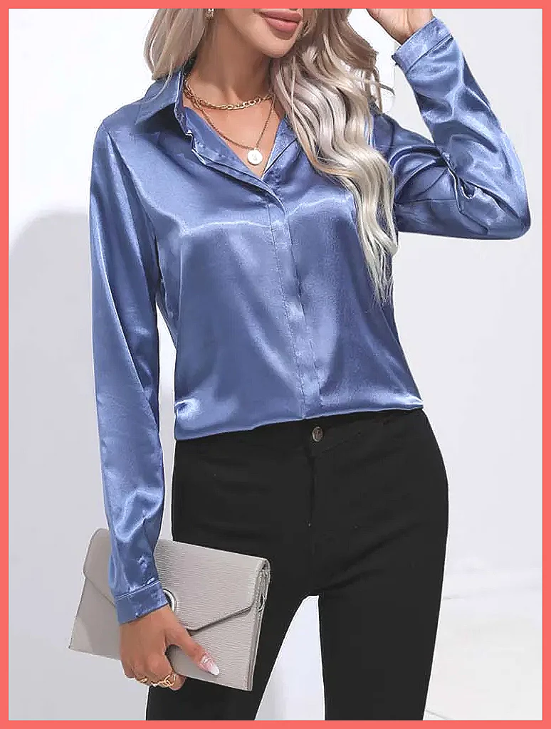 Kemeja Satin Musim Semi Musim  - Silk Blouse Button ulasan dan harga