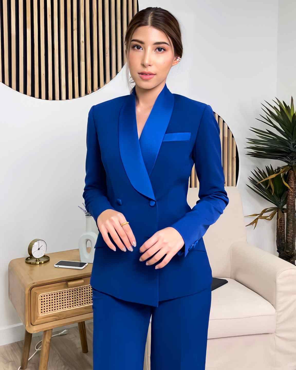 Setelan Jaket Wanita Biru Roya - Women Formal Wear With Tie ulasan dan harga