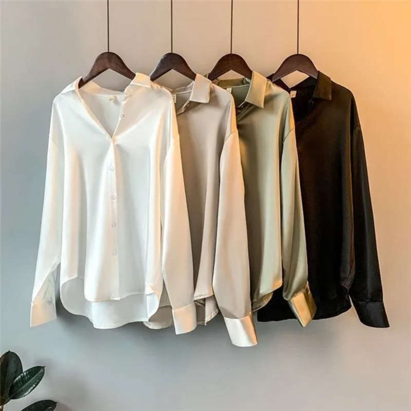 Kemeja Wanita Satin Elegan 202 - Silk Blouse Button ulasan dan harga