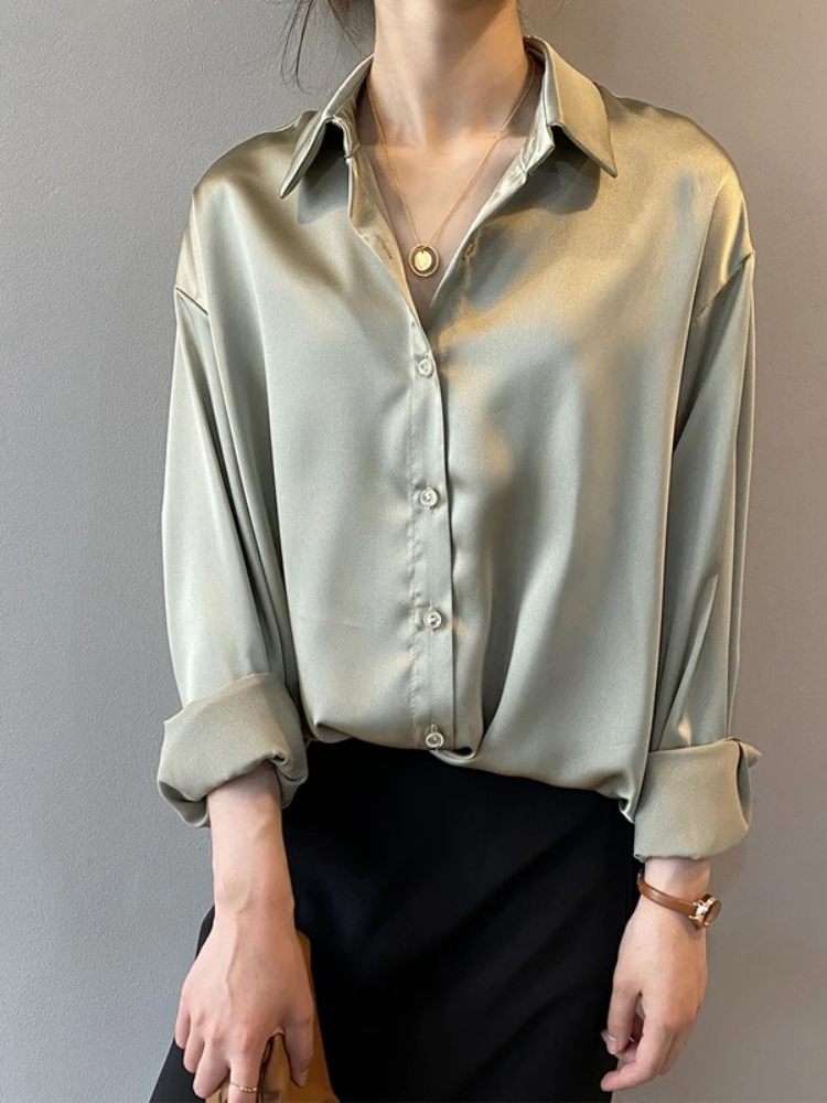 Kemeja Wanita Satin Elegan 202 - Silk Blouse Button ulasan dan harga