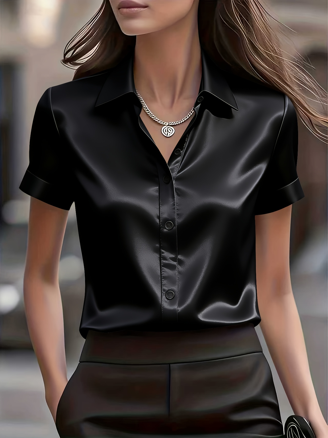 Kemeja Kerja Elegan Slim Fit C - Silk Blouse Button ulasan dan harga