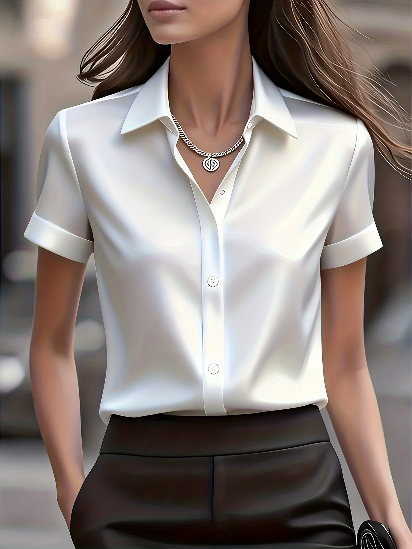 Kemeja Kerja Elegan Slim Fit C - Silk Blouse Button ulasan dan harga