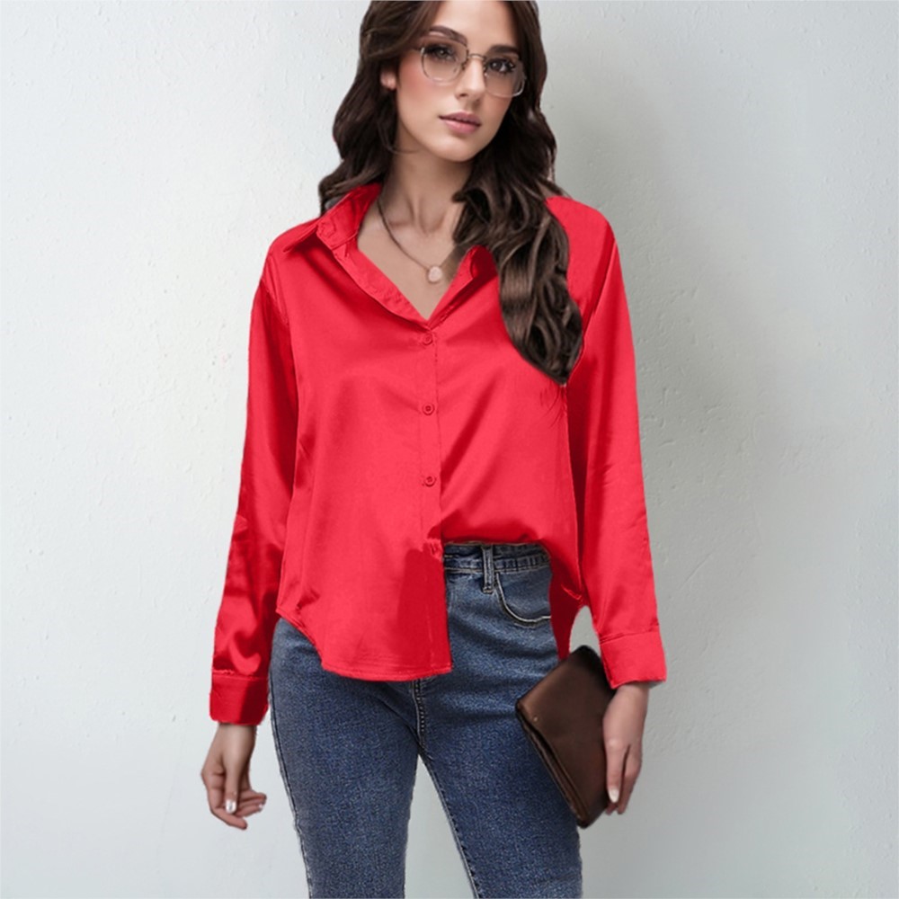Kemeja Satin Musim Semi Kemeja - Silk Blouse Button ulasan dan harga