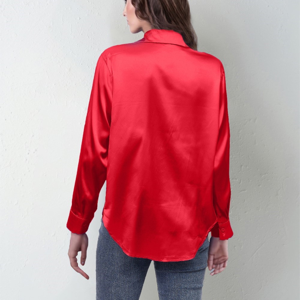 Kemeja Satin Musim Semi Kemeja - Silk Blouse Button ulasan dan harga